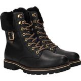 Merk - Veterlaarsjes - Zwart - Leer - Effen - Platte Hak