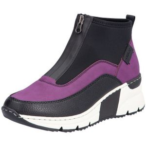 Rieker - Enkellaarsjes - Zwart/Paarse - Sleehak - Ritssluiting