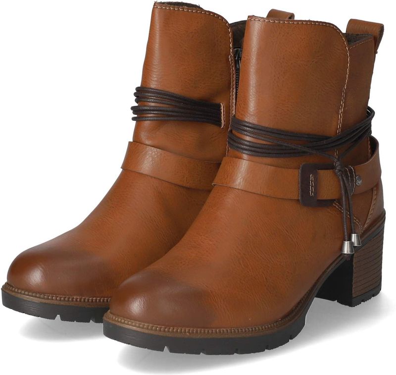 Rieker - Laarzen - Cognac - Decoratieve Banden - Ritssluiting - Blokhak