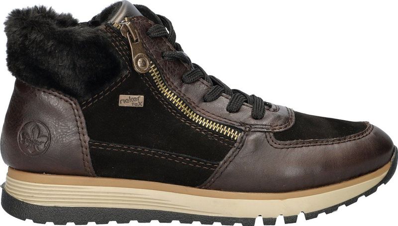 Rieker - Hoge Sneakers - Imitatieleer en Leer - Zwart - RiekerTex-membraan, AntiStress-voetbed