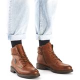 Veterboots - Cognac - Laarzen - Blokhak - Ritssluiting - Vetersluiting