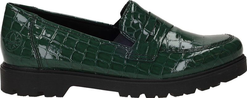 Rieker - Instappers - Groen - Lakleren Loafers met Dierenprint