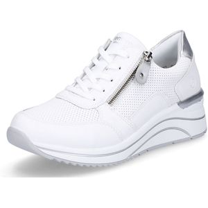 Vrijetijdsschoen - Wit/Zilverkleur - Veterschoen - Sleehak