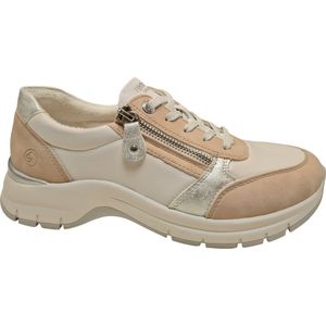 Remonte, Schoenen, Dames, Veelkleurig, 38 EU, Comfortabele witte sneaker met beige en zilveren accenten