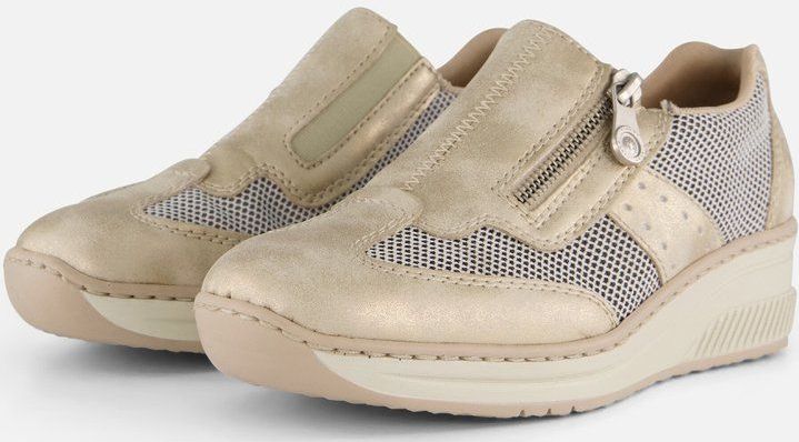 Rieker - Instappers - Beige - Synthetisch - Ritssluiting - Metallic Details