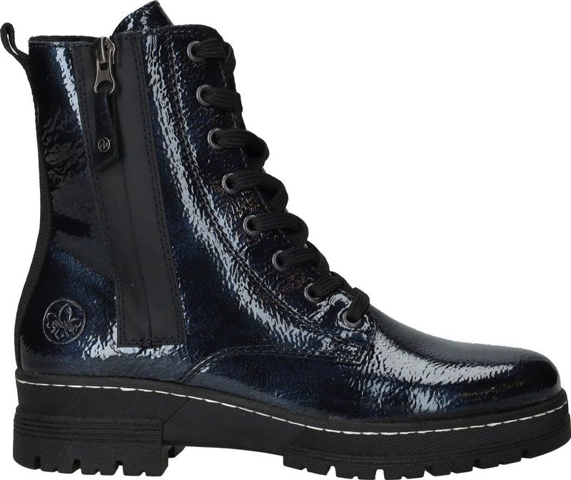 Rieker - Veterlaarsjes - Donkerblauw - Imitatieleer - Platte Hak