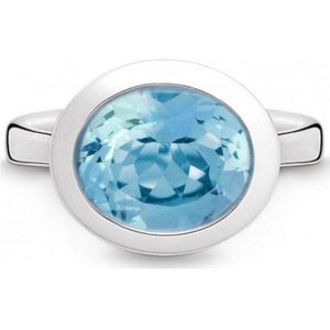Quinn - Dames Ring - 925 / - Zilver - Blauwe Topaas