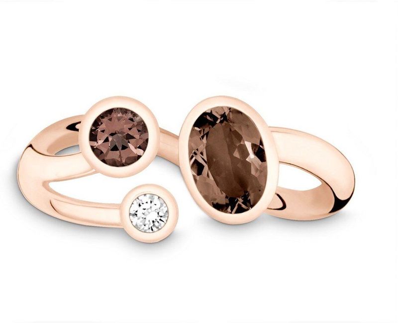 Quinn - Ringen - Roze Goud - 585/- 14 Karaat - Rookkwarts - Facetgeslepen - 7x5mm