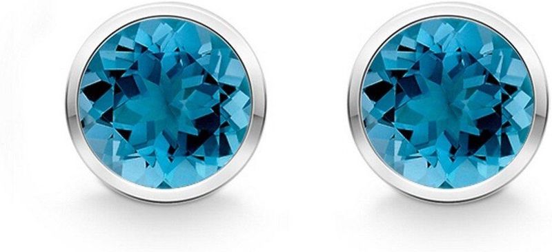 Quinn - Oorknopjes - Witgoud - 585/- 14 Karaat - Blauwe Topaas - Ø 5mm