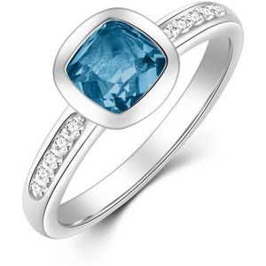 Quinn - Ringen - Witgoud - 585/- 14 karaat - Blauwe topaas - 6x6mm