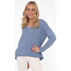 Sweater - Jeansblauw - Zonder Capuchon - Met Contrastnaad in Neonkleur