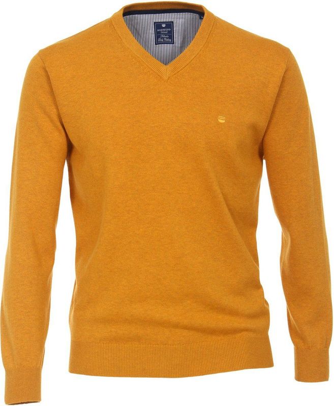 Redmond heren trui katoen - V-hals - okergeel melange