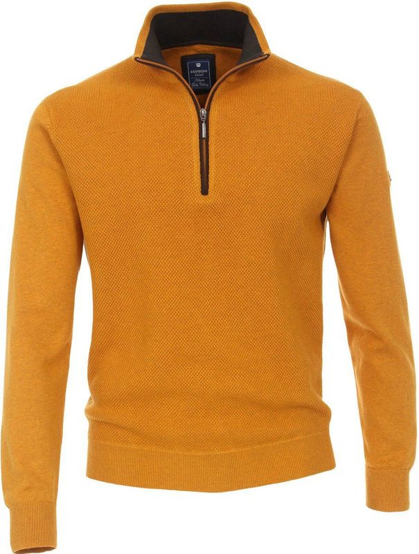 Redmond heren schipperstrui katoen - met rits - okergeel structuur