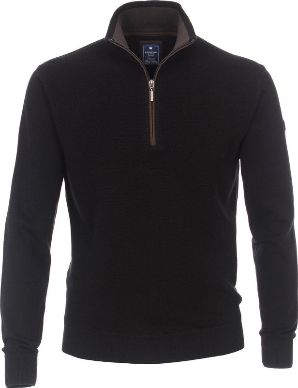 Redmond heren schipperstrui katoen met rits - zwart structuur - Maat: S