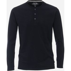 Redmond regular fit T-shirt - lange mouw O-hals met knoopsluiting - blauw