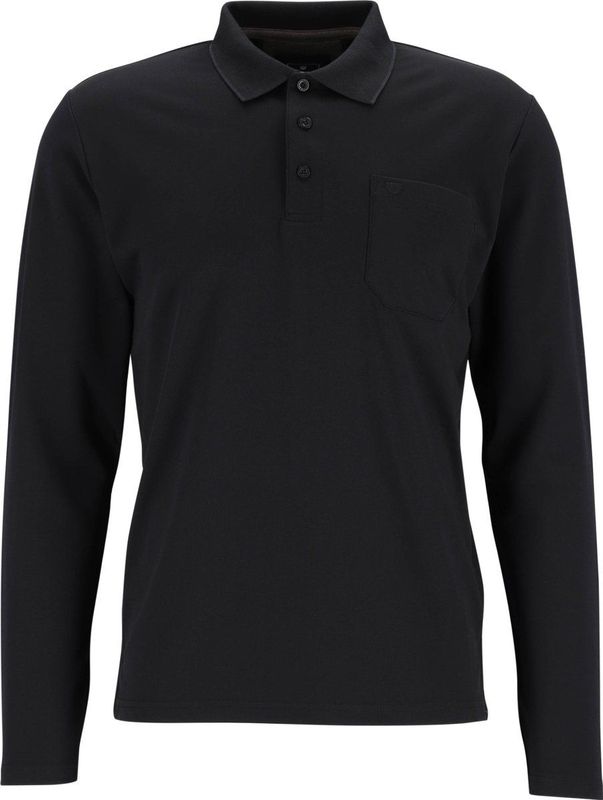 Redmond regular fit polo lange mouw - zwart melange