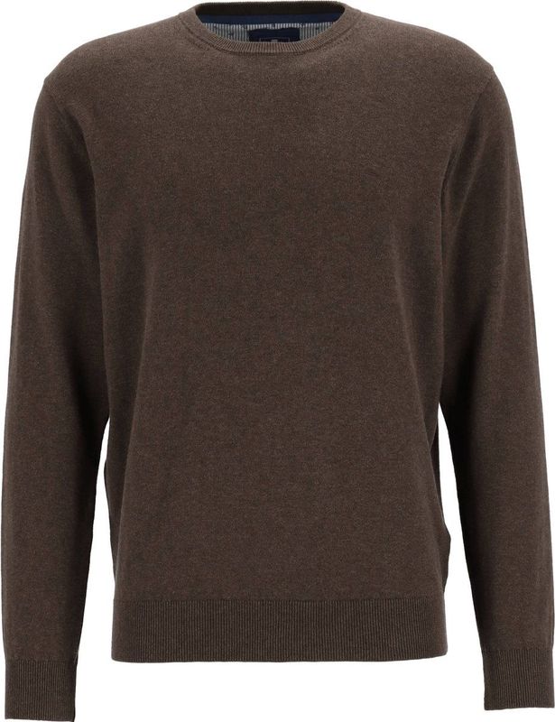 Redmond heren trui katoen - O-hals - donker bruin