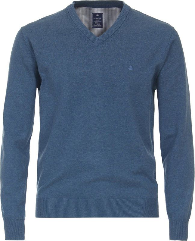 Redmond - Heren Trui - Blauw - V-hals - Katoen - Middeldik