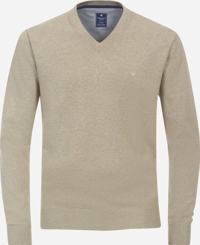 Redmond - Heren Trui - Beige - V-hals - Katoen - Middeldik