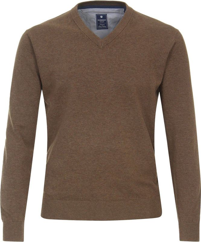 Redmond - Heren Trui - Bruin - V-hals - Katoen - Middeldik