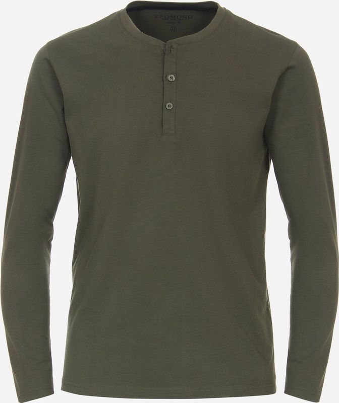 Redmond regular fit T-shirt, lange mouw O-hals met knoopsluiting, groen