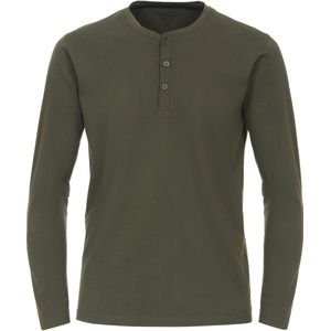 Redmond regular fit T-shirt - lange mouw O-hals met knoopsluiting - groen