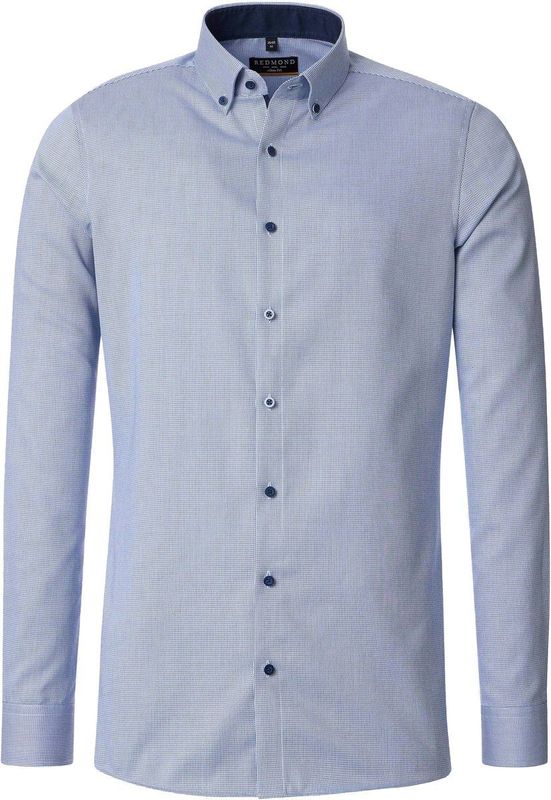 Redmond - Multicolor Fantasie - Overhemd - Blauw met Wit Mini Dessin - 100% Katoen - Strijkvriendelijk