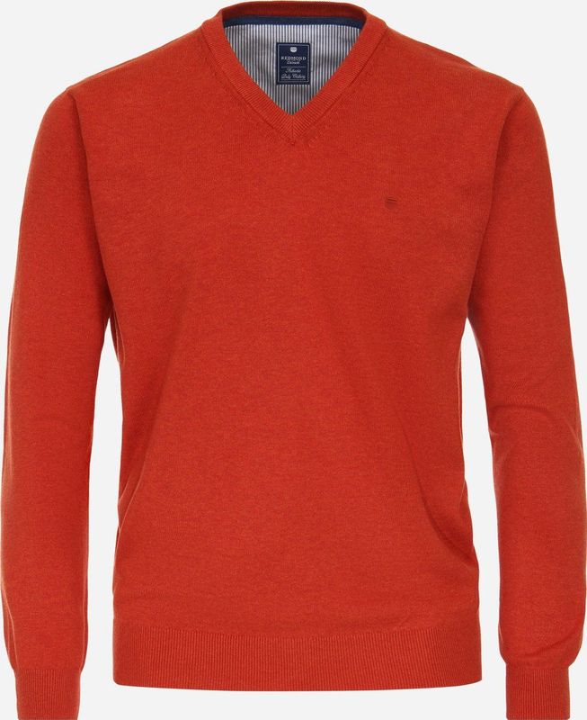 Redmond heren trui katoen - V-hals - terracotta (middeldik)
