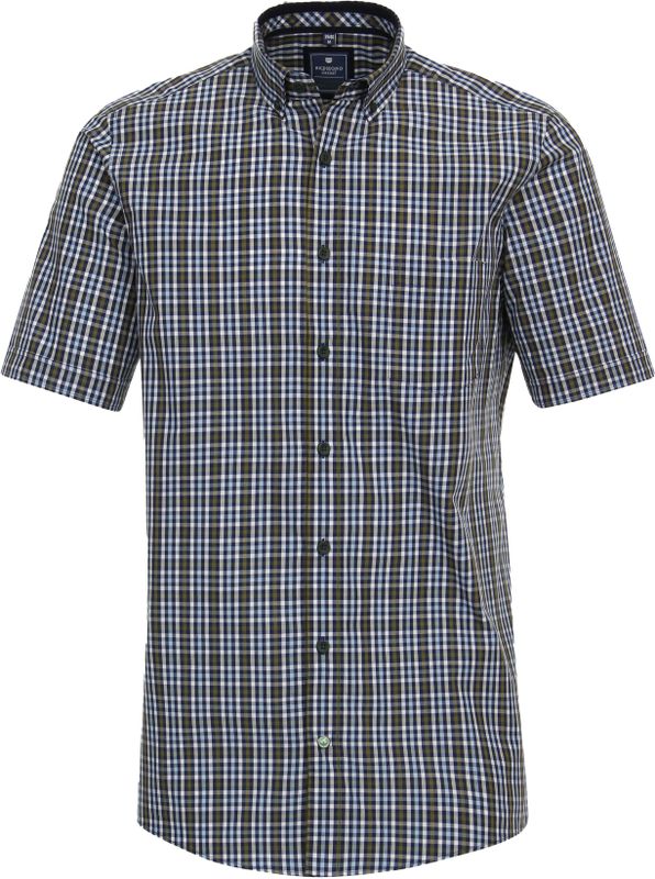 Overhemd - Multicolor Geruit - Katoen - Korte Mouwen - Button Down Kraag