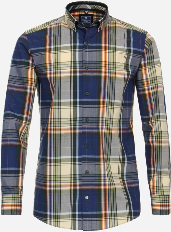 3 voor 99 | Redmond comfort fit overhemd, popeline, blauw geruit