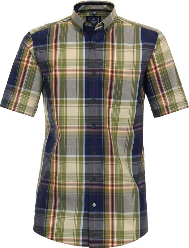 Redmond - Comfort Fit Overhemd - Blauw Geruit - Korte Mouw - Popeline