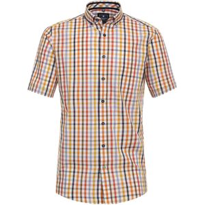 Redmond comfort fit overhemd - korte mouw - popeline - geel geruit - Strijkvriendelijk - Boordmaat: 45 - 46