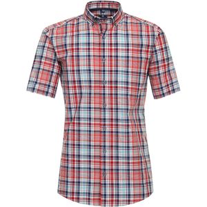 3 voor 99 | Redmond modern fit overhemd, korte mouw, seersucker, rood, wit, blauw geruit