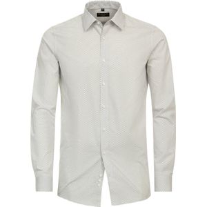 Redmond modern fit overhemd - popeline - wit met grijs dessin - Strijkvriendelijk - Boordmaat: 39 - 40