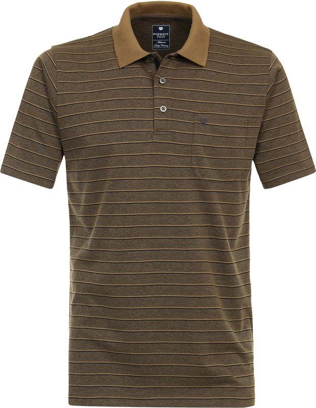 Redmond - Regular Fit - Polo - Bruin Gestreept - Katoen/Polyester, Korte Mouwen, Borstzak