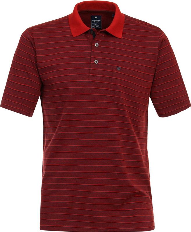 Redmond - Regular Fit - Polo - Rood Gestreept - Korte Mouwen - Pique Kwaliteit