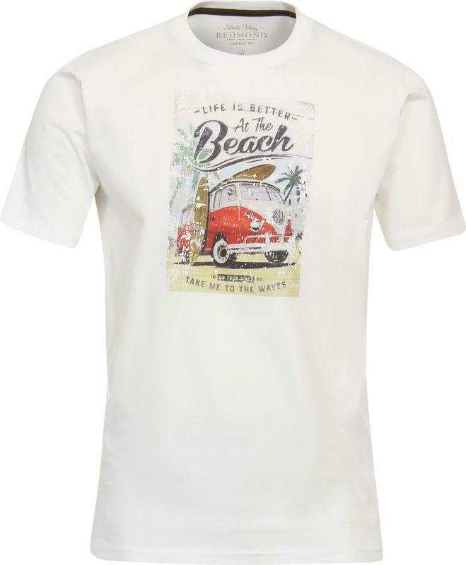Redmond regular fit T-shirt, korte mouw O-hals, wit (met print)
