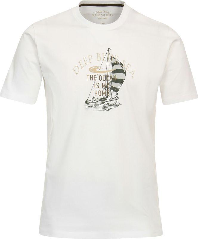 Redmond regular fit T-shirt, korte mouw O-hals, wit (met print)