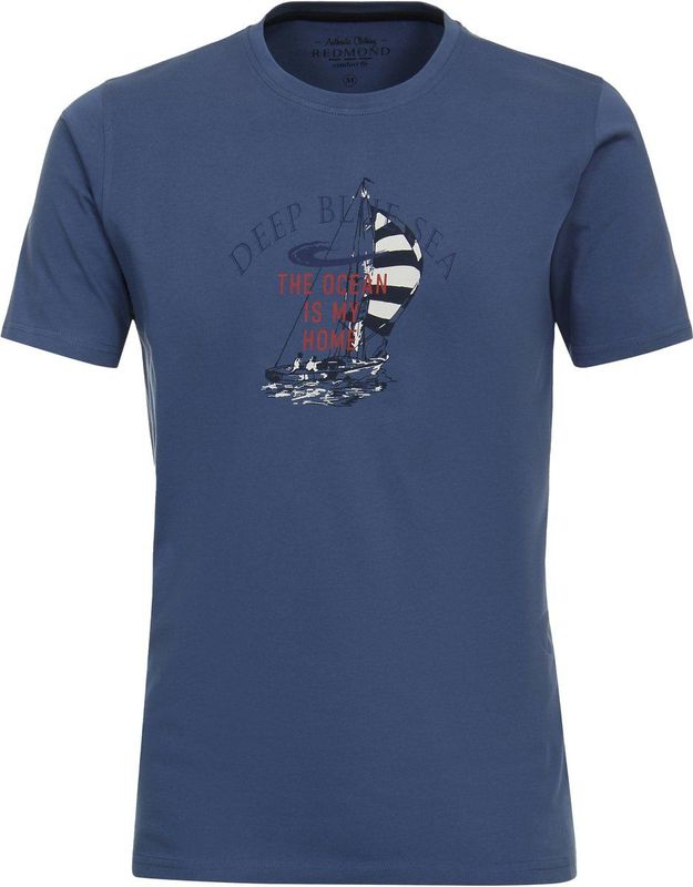 Redmond regular fit T-shirt, korte mouw O-hals, blauw (met print)