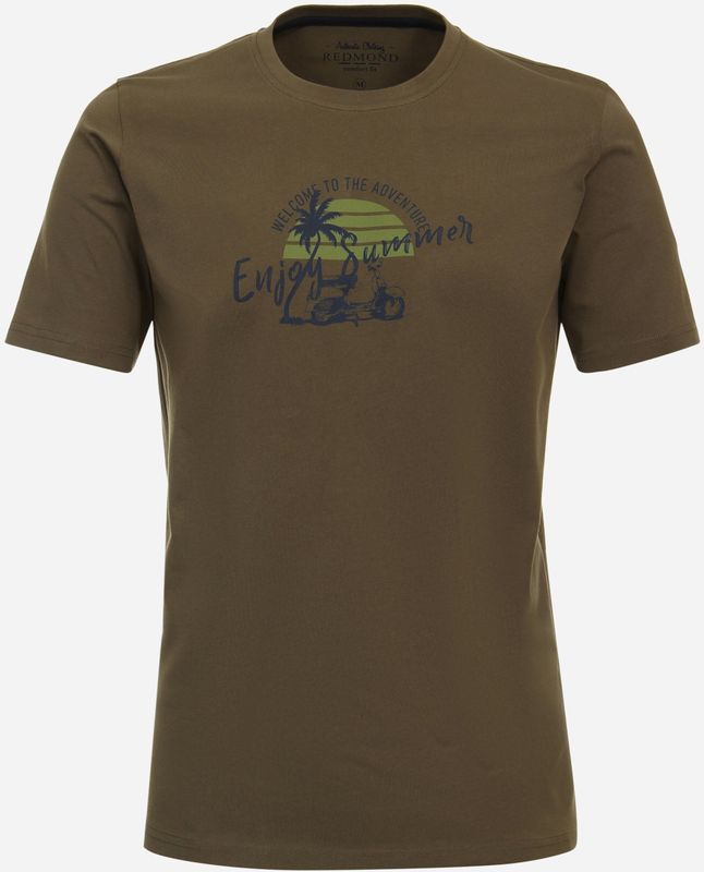Redmond regular fit T-shirt, korte mouw O-hals, groen (met print)