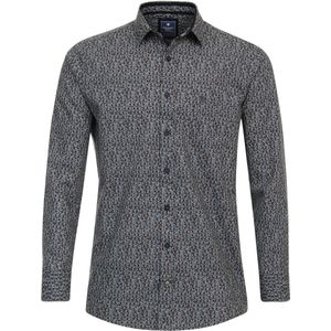 Redmond - Modern Fit - Overhemd - Bruin met Blauw Dessin - Strijkvriendelijk - Boordmaat: 37-38