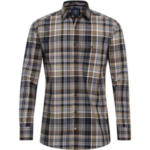 Redmond - Modern Fit Overhemd - Bruin Geruit - Strijkvriendelijk - Twill
