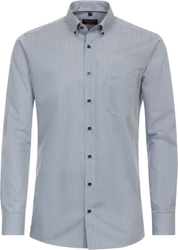 Redmond modern fit overhemd - popeline - blauw dessin - Strijkvriendelijk - Boordmaat: 37 - 38
