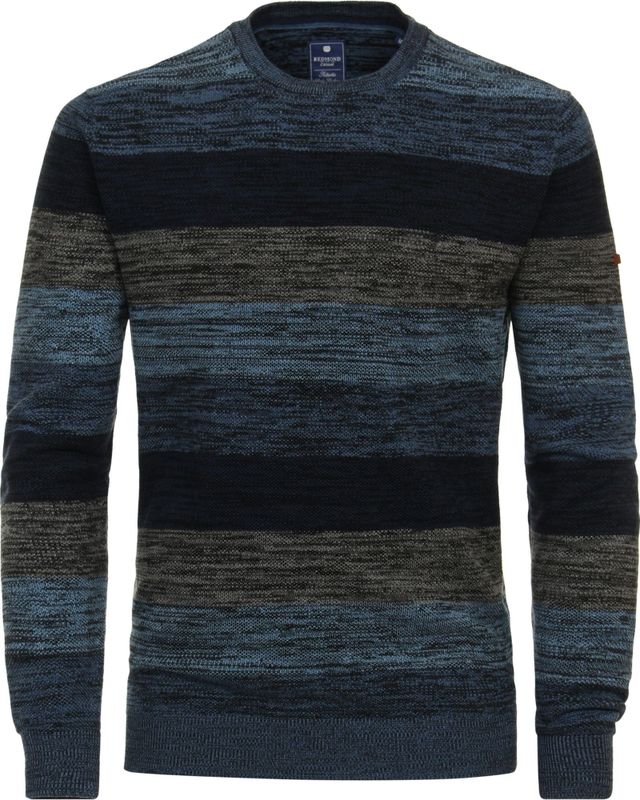 Redmond heren trui katoen, O-hals, blauw gestreept (middeldik)