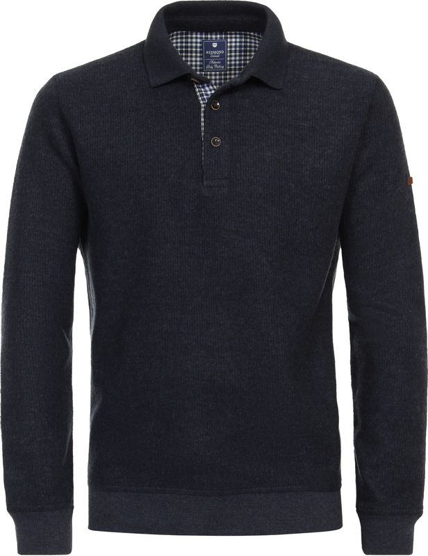 Redmond heren polo gebreid, polo kraag, blauw (middeldik)