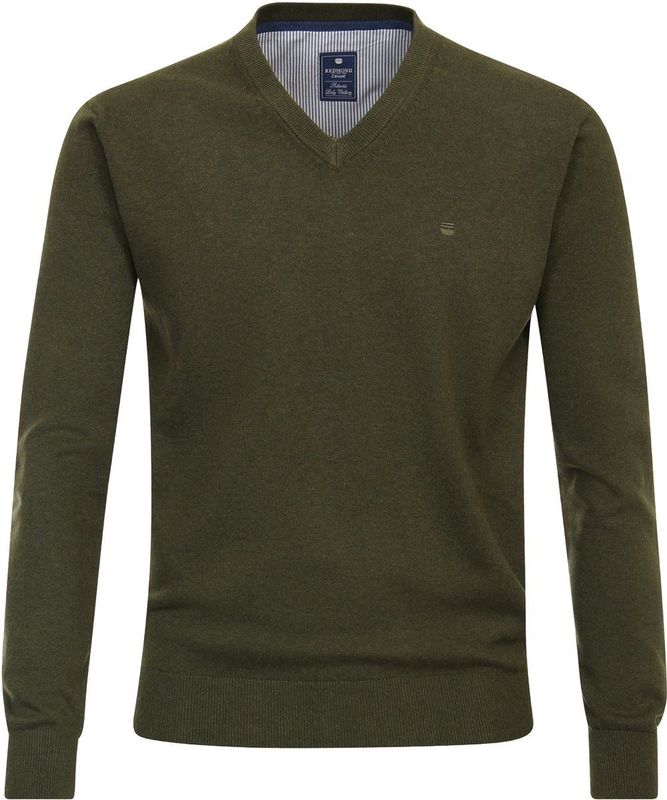 Redmond - Heren Trui - Groen - Katoen - V-hals - Middeldik