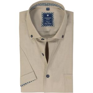 Redmond - Casual - Overhemd - Beige - 100% Katoen, Korte Mouw, Button-Down Kraag