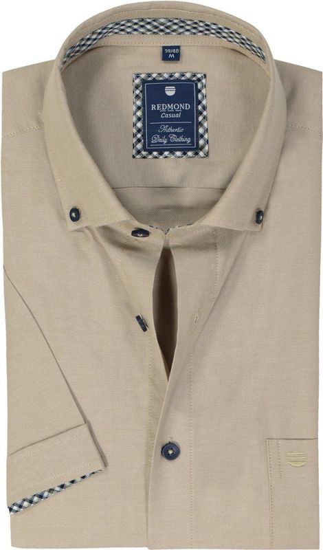 Redmond - Comfort Fit Overhemd - Beige - Korte Mouw - Strijkvriendelijk