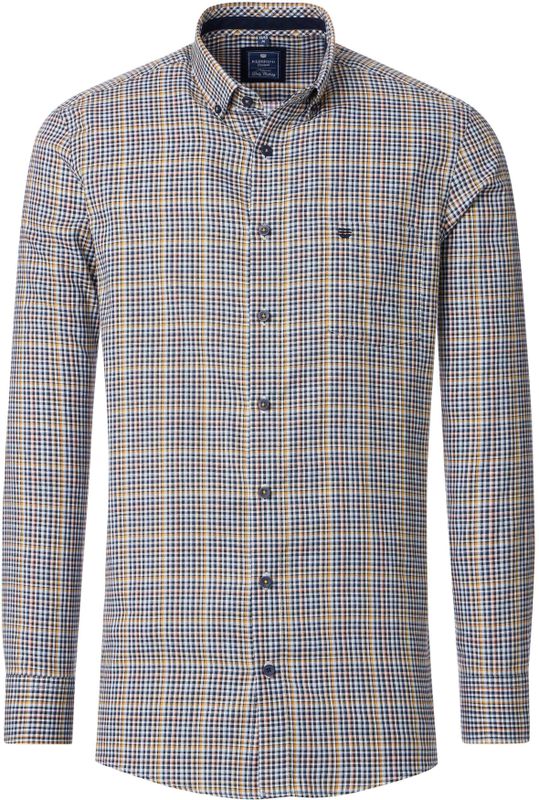 3 voor 99 | Redmond comfort fit overhemd, Oxford, blauw, wit en geel geruit