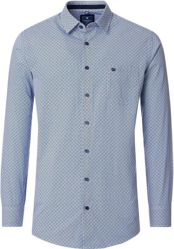 Redmond - Comfort Fit Overhemd - Blauw met Wit Dessin - Popeline - Strijkvriendelijk